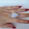 Wedding Rings Classics Large Moonstone For Women Hyperbole Vintage Ring Water Drop White Stone Female Fashion Jewelry Whole321s