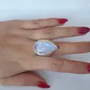 Wedding Rings Classics Large Moonstone For Women Hyperbole Vintage Ring Water Drop White Stone Female Fashion Jewelry Wholesale