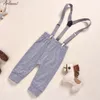 Arloneet Kläder Boys Baby Svart / Grå Gentleman Bow Slips Romper Toppar + Suspender Byxor Byxor Kläder Set Kids 2PC Outfits 210309