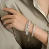 Bangle mode punk geometrisk dubbel armband för kvinnor överdrift tjock kedja runt pärlor armband med charm smycken visa gåva