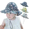 Cotton 2021 Baby Girls Big Brim Bucket Hat Infant Summer Bow Floral Outdoor Beach Sun Hat Rosette Panama Hats Lace-Up Cord Cap