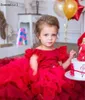 Girl's Dresses Red Puffy Girls Urodziny z długim pociągiem O Neck Backless Little Princess Party Suknia na specjalne okazje