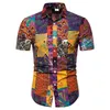 Męskie koszule na co dzień 2021 letnia koszula w kwiatki moda Slim Fit z krótkim rękawem bluzki z nadrukiem męskie ubrania hawajskie Trend Man Floral