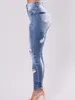 Damskie dżinsy Moda Ołówek Skinny Denim Spodnie Kobiety Płukany Stretch Mid Waist Hole Ripped Hollow Out S-3XL