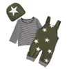 3pcs bébé garçon vêtements ensembles automne bébé garçon à manches longues rayé t-shirt hauts + bretelles étoiles pantalon + chapeau tenues vêtements 210309