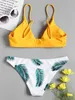 ZAFUL Reggiseno imbottito da donna Pantaloni con stampa a foglie floreali Cinghie senza spalline Set di bikini tropicali Costumi da bagno sexy Costumi da bagno estivi Feme Y0820