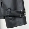 Nerazzurri Bahar Siyah Kısa Faux Deri Ceket Kadın İpli Uzun Kollu Kruvaze Güz Yumuşak PU Deri Ceketler 211007