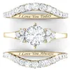 Trouwringen 3 stks / set Klassieke Heldere Vrouw Mode Crystal Sieraden Exquisite Zilveren Kleur Witte Ring