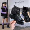 Boots Girls Autumn Fashion Black British Style Ankle Kids PU Leather Tide Children Winter Shoes Plus Velvet