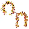 Faux Greenery Artificial Maple Leaf Sunflower Pumpkin Garland Hanging Vine Decoration Fall Wedding Party Thanksgiving Home Decor XBJK2107