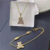 Chic Diamond Bear Earrings Gold Chain Pendant Necklace Exquisite Cute Animal Pattern Bracelet Luxury Letter Necklaces