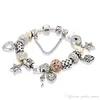 Gioielli firmati Bracciale in argento 925 Charm Bead fit Pandora Bracciali a forma di cuore placcato e chiave scorrevole Perline Charms stile europeo Perline di Murano