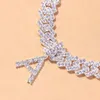 Rhinestone Rapper Cuban Link Initials Letter Anklets for Women Men Whole Pendant Chunky Name Baguette Anklet Ankle Bracelet