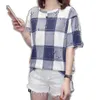 Plus Size Plaid Hole Top T Shirts Women Summer Casual Loose Short Sleeve Cotton Basic T-shirts Oversized Street Style Tshirts X0628