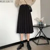 Werueruyu Pleated Womenskirt Atumn 우아한 높은 허리 긴 스커트 블랙 캐주얼 숙녀 시폰 스커트 210608