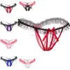 Lace Women Panties G String Sexy See Through Low Waist Crotchless Underwear Briefs Bowknot Pearl Lingerie Thong T Back Women Clothes