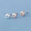 Rose Gold Color Cute Dog Paw Stud Earring for Women Real 925 Sterling Silver Shining Zircon Ear Studs Fashion Jewelry 210707