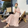 summer fashion women Ruffles dot Print Elegant Long Dress Beach Dresses Ankle-length Chiffon Vestidos 210531