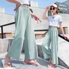 Barnbyxor Mode Teenage Girls Casual Wide Leg Lace Ice Silk Chiffon Baby Anti-Mosquito Sommar Cool 211103