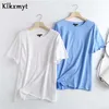 Klkxmyt style Solide Simple Col Coton Coton Basic Tshirt Summer Women Camisetas Verano Mujer Tops occasionnels 210527