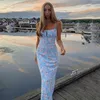 Cottagecore Dress Elegant Floral Print Sleeveless Maxi Sundress Backless Sexy Women Party Club Tie Front Bodycon Summer Dresses 210712