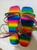 Women Slippers with Diamond Fashionable Rainbow Colors Flat Heel Sandals Latest Style Original Status