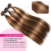 Ishow Highlight 4/27 Bundles de cheveux humains Wefts avec fermeture Rallonges vierges droites 3 / 4pcs coloré ombre brun pour les femmes 8-28inch brésilien péruvien