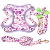 Personlig hundkrage tryckt sele Leash Customized Dog Collar Fransk Bulldog Harness Leash Pet Harness för små hundar Pug 211006