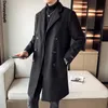 Mäns ullblandningar Dubbelbröst Solid Mänrockar Vinter Long Coat Jacket 2021 Overroat Trench M-3XL