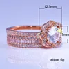 Obrączki ślubne Ramos Kobieta 925 Srebrny Kolor Kryształ Cyrkon Ring Set Vintage Rose Gold Dla Kobiet Kwiat Bridal Zaręczyny