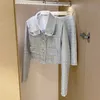 Yüksek Kaliteli Kadın Zarif Etek Suits Sonbahar Tüvit İki Parçalı Set Kadın Kıyafetler Kırpma Üst Mini Etek Seti Vetement Femme 210825