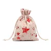 13*18cm Printed Christmas Gift Bag Gift Wrap Cotton Linen Cottons Cloth Bags For Candy Wrapper Birthday Party Favor Supplies