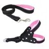 Reflective Nylon Rhinestone Dog Harnesses Step in Soft Mesh Padded Small Dog Puppy Harness Leash Set Safety For Walking S M L 28 S2