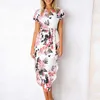 Long Floral Dress Mulheres Sundresses Boho Vestido de Verão Plus Tamanho V Neck Flower Senhoras Listrado Partido Robe Femme XXXL XXL