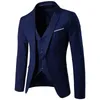 Costumes pour hommes d'affaires formelles Slim Fit Bleu marine 3PC (veste + pantalon + gilet) 2019 Printemps Nouveau Costume de revers cranté à un bouton Homme X0909
