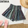 Mulheres Verão Boho Print High Elastic Shirred Shirred Shirred Shorts Ladies Beach Holiday Calças Calças Império Culottes 210719