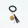 Wood beaded bracelet keychain blank disc tassel key ring pendant pure multicolor optional DD533