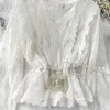 Automne dentelle blouse chemise courte dames français rétro palais lanterne manches lotus feuille dentelle dessus de chemise 210315