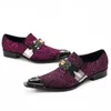 Design hommes chaussures tête de fer pointu chaussures habillées en cuir violet hommes personnalité fête et mariage Zapatos Hombre