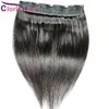 #1B Clip in einem Stück 100% echtes menschliches Haarverlängerungen Silky gerade brasilianische Remy -Clip auf Weave 5 Clips natürliches schwarzes Haarstück für Frauen