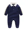 Mignon bébé garçons filles barboteuses lettres impression enfant en bas âge à manches longues combinaisons printemps automne infantile col rabattu Onesies enfants coton tricoté barboteuse