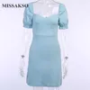 Missakso Mini abito sexy con maniche a sbuffo Backless Club Vintage A-Line con scollo quadrato a vita alta Abiti da donna estivi solidi 210625