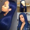 Длинные прямые парики Темно-синий цвет Безлистые термостойкие Волоконные волосы Синтетические Кружева Фронтальный парик для чернокожих женщин