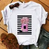 Parfum Floral Stripe Print T-shirt Femme Chemise d'été Dames Marque de luxe Harajuku Streetwear T-shirt Top T-shirt Femme X0527