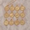 12 Zodiac Sign Necklace gold chain Copper Libra Crystal coin Pendants Charm Star Sign Choker Astrology Necklaces for women fashion jewelry will and sandy