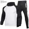 SITEWEIE Autunno Inverno Uomo 2 pezzi Set Addensare Tute Outfit Pantaloni della tuta e felpe Pullover Felpe con cappuccio Abbigliamento uomo L472 201128