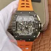 Top Quality Watches Classic 50mm x 44mm NTPT Carbon Fiber Skeleton waterproof Rubber Transparent Mechanical Automatic Mens Watch M257e