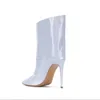ブーツShofoo Shoes、美しいファッション、パテントレザー、約12 cmのハイヒールの女性のブーツ、中央の子孫のブーツ。