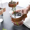 Nordic Creative Szklany Kwiat Wazon Tabletop Hydroponic Wazony Wazony Skórzane Uchwyt Kubek Wody Kubek Home Bonsa Decor Akcesoria 211215