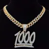 Collana con ciondolo numero 1000 Hip Hop da uomo con catena cubana Miami da 13 mm Collane hip-hop ghiacciate Bling Gioielli di moda maschile318Q